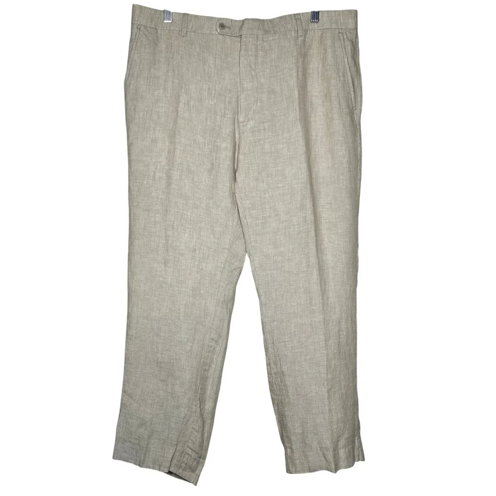 Joseph Abboud Mens Beige 100% Linen Flat‎ Front Trousers Pants 38 Waist